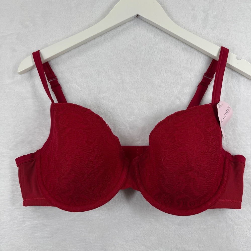 Cacique Red Lace T-Shirt Bra Lightly Lined Convertible Straps 40D NEW